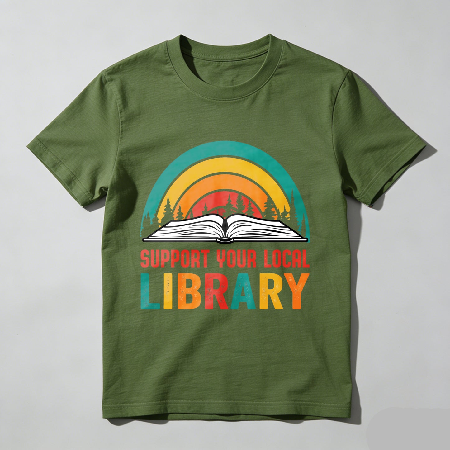 Wardrobecart Support Your Local Library Rainbow Book Forest Unisex Classic T-shirt