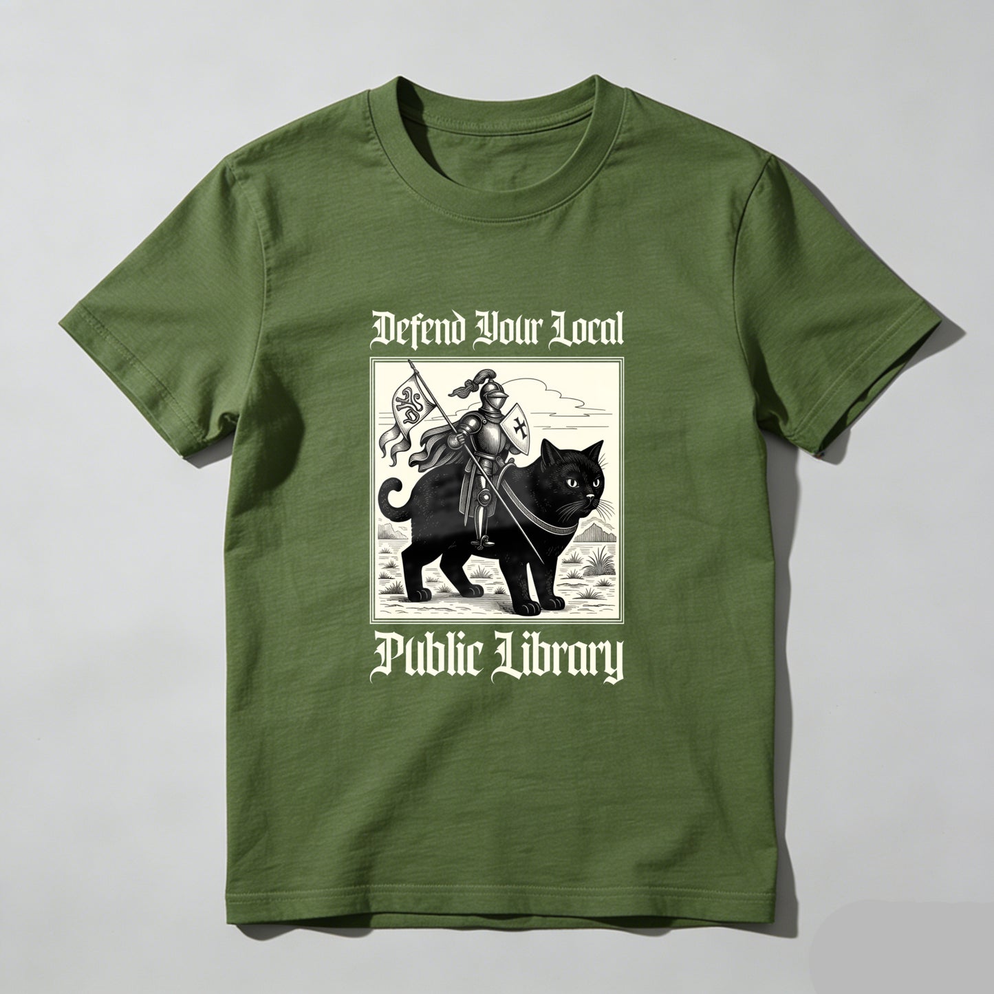 Wardrobecart Defend Your Local Public Library Cat Knight Unisex Classic T-shirt