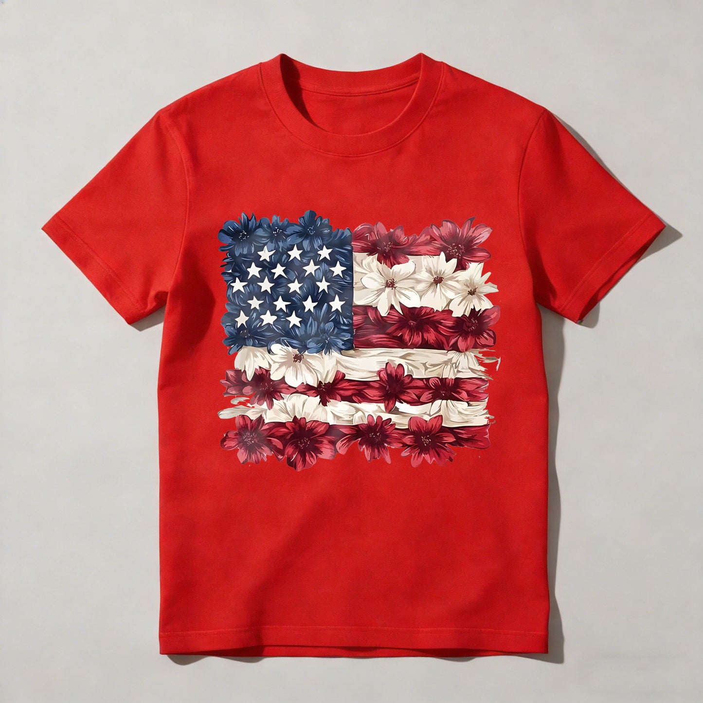 Floral American Flag Design T-shirt