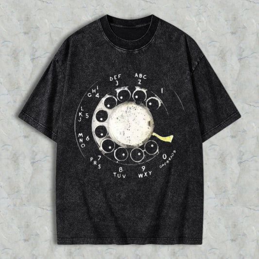Vintage Rotary Dial Phone Pattern Unisex Washed T-shirt