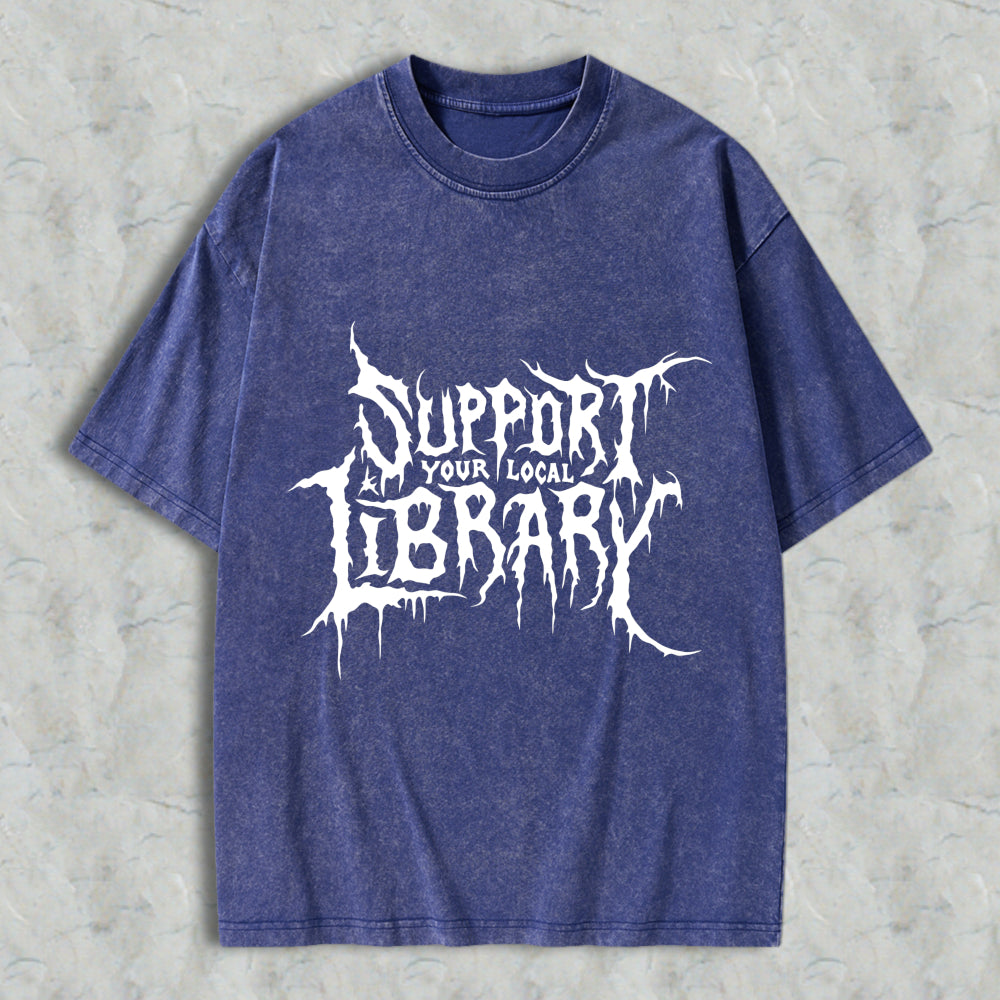 Wardrobecart Support Your Local Library Unisex Washed T-shirt