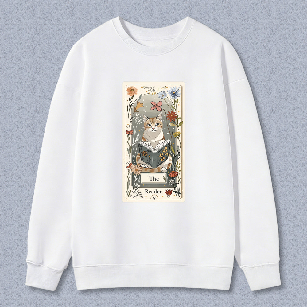 Wardrobecart Cat Reading Book Floral Tarot Card Design The Reader Unisex Classic Sweatshirt
