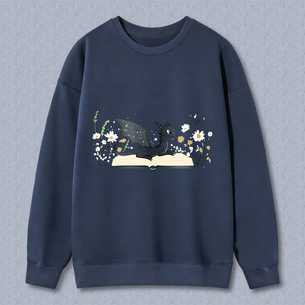 Wardrobecart Dragon Reading Book With Flowers And Plants Unisex Classic Sweatshirt