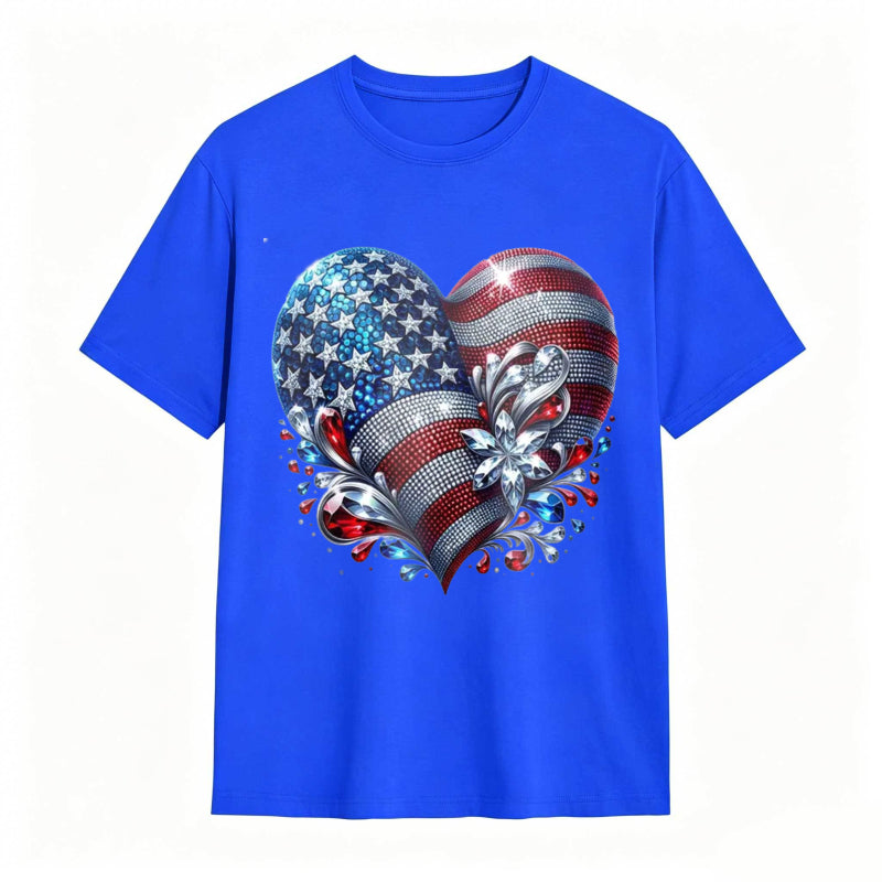 American Flag Heart Design Cotton Casual T-shirt