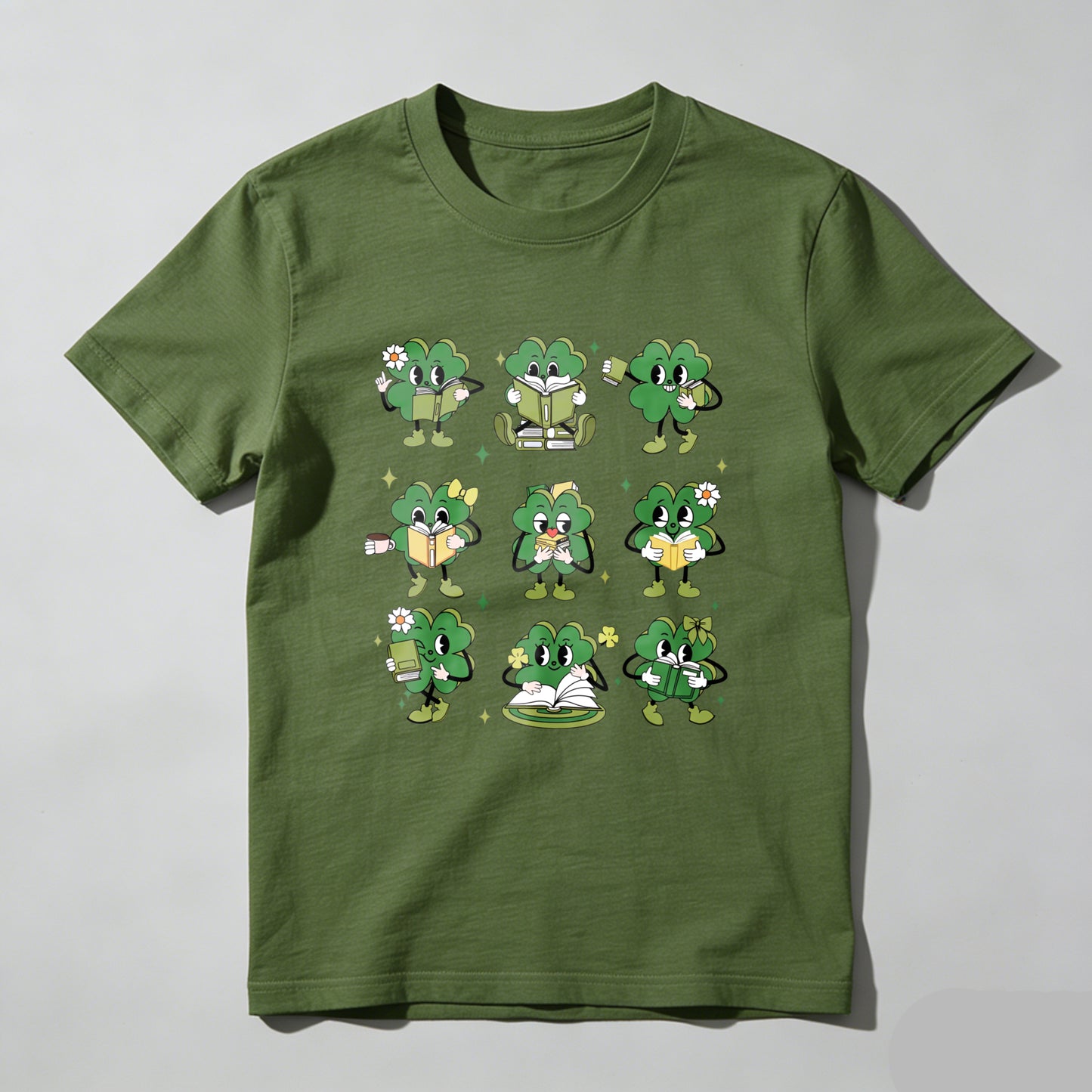 Wardrobecart Cute Clover Characters Reading Books Unisex Classic T-shirt