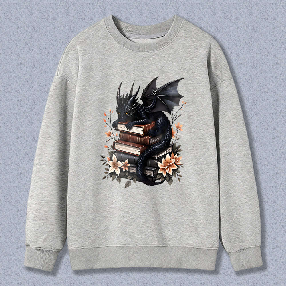 Wardrobecart Dragon And Books With Flowers Unisex Classic Sweatshirt