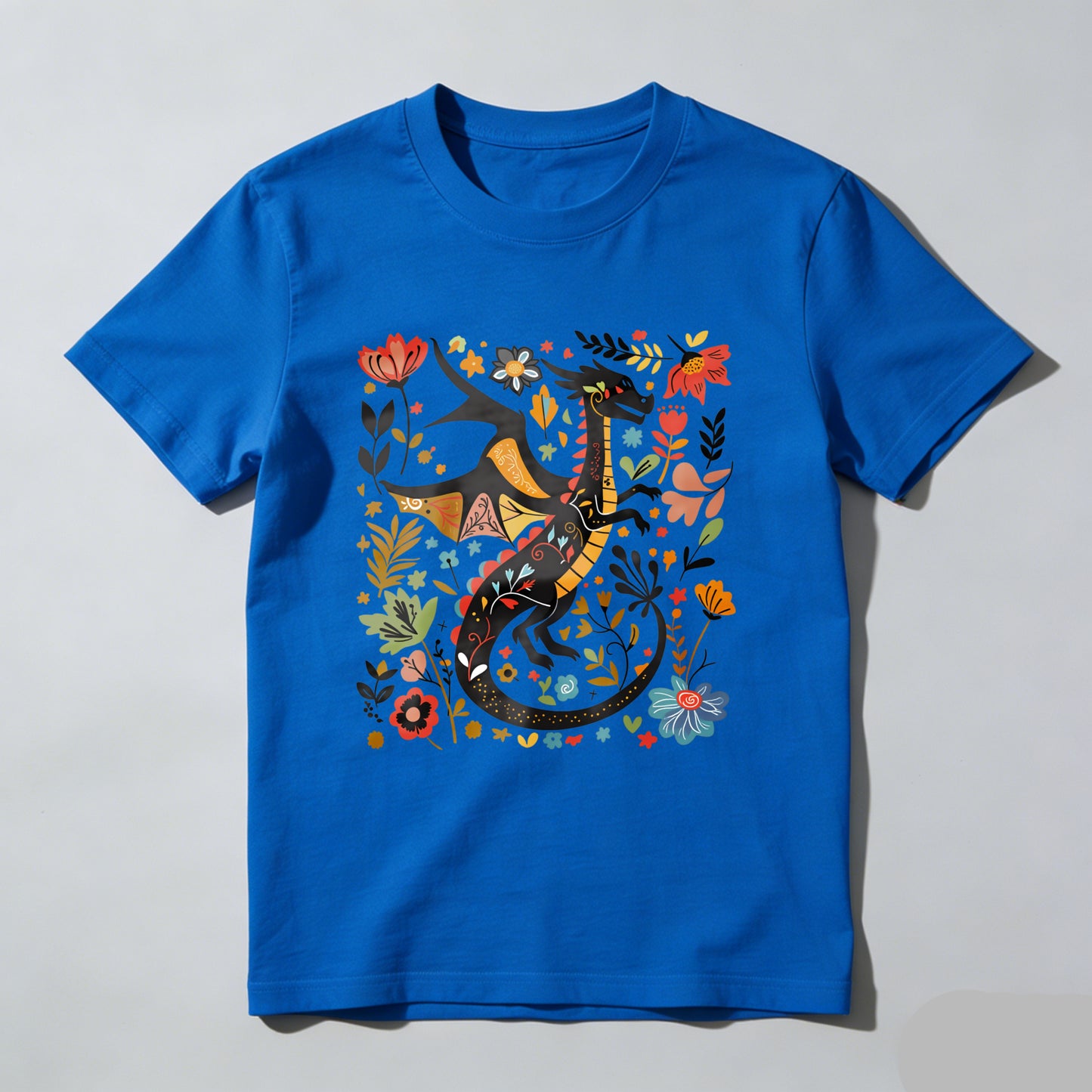 Wardrobecart Colorful Dragon Floral Pattern Design Unisex Classic T-shirt