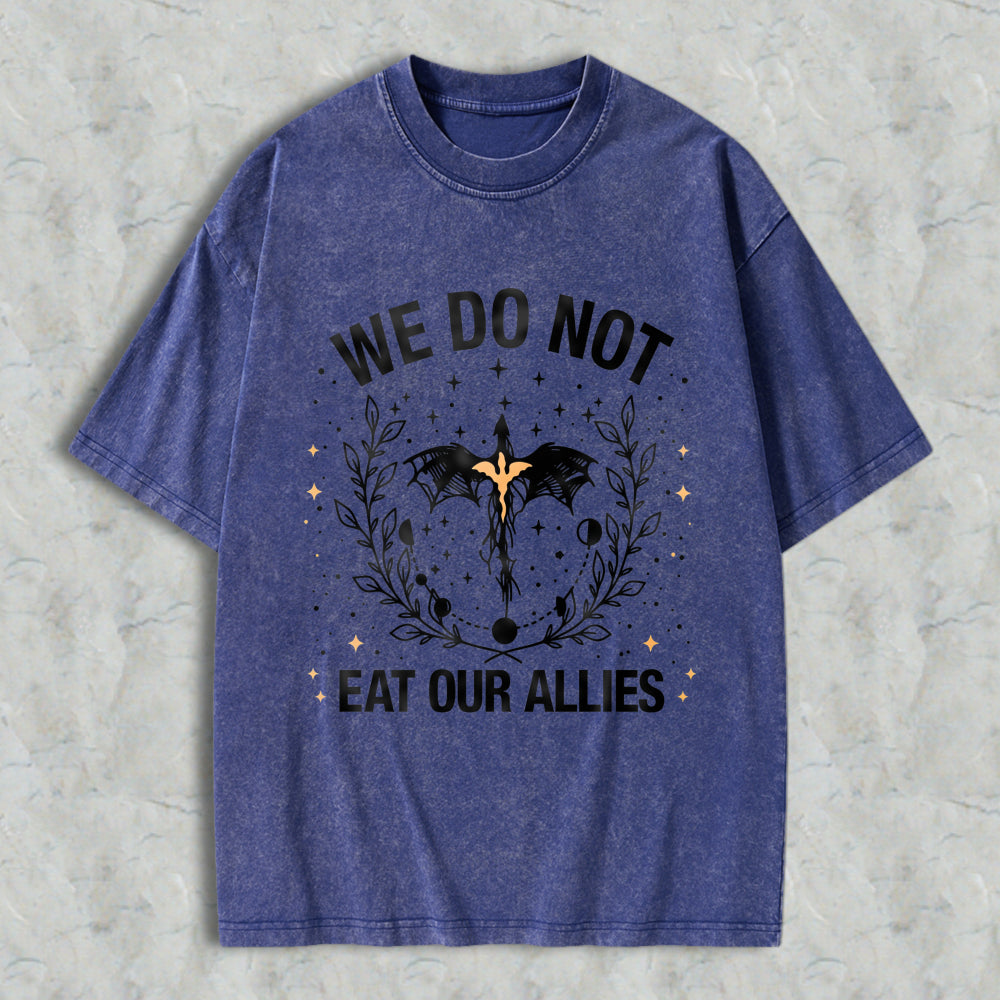 Wardrobecart We Do Not Eat Our Allies Bat And Laurel Wreath Design Unisex Washed T-shirt