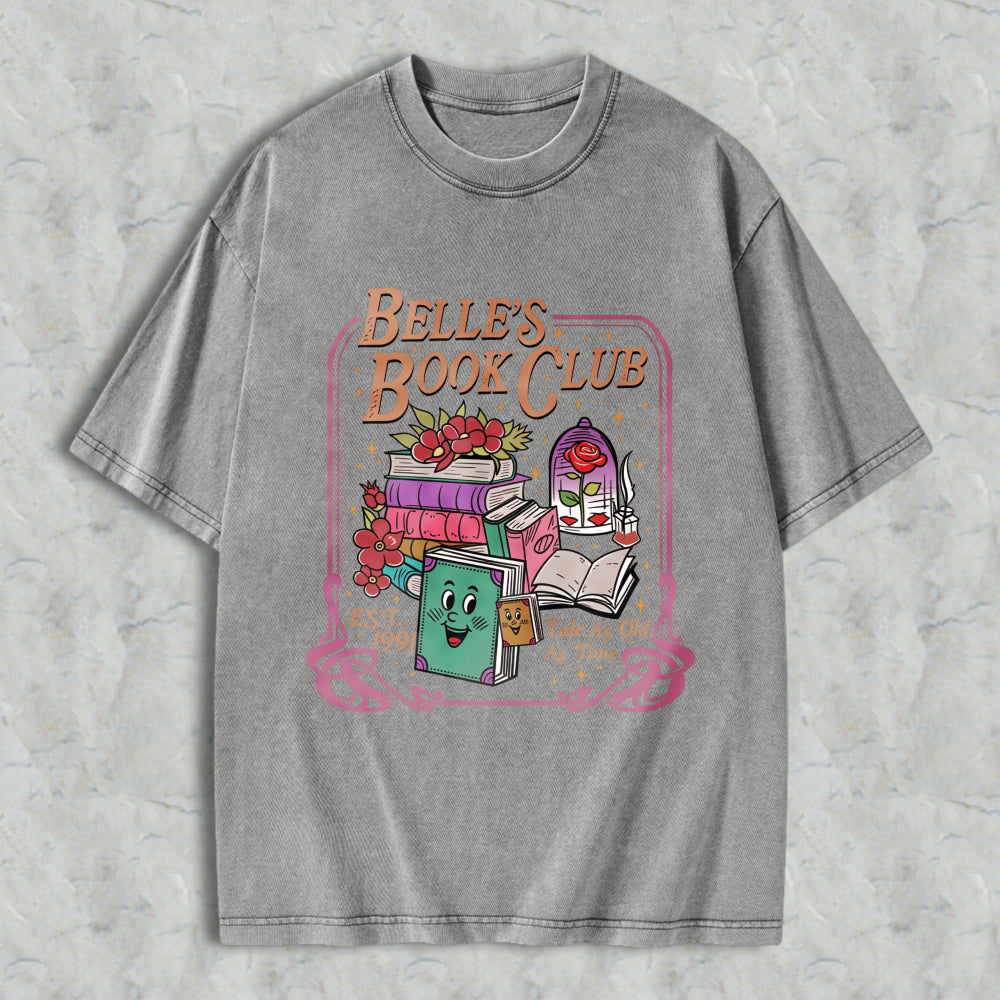 Wardrobecart Belle's Book Club Tale As Old As Time Books And Roses Design Unisex Washed T-shirt