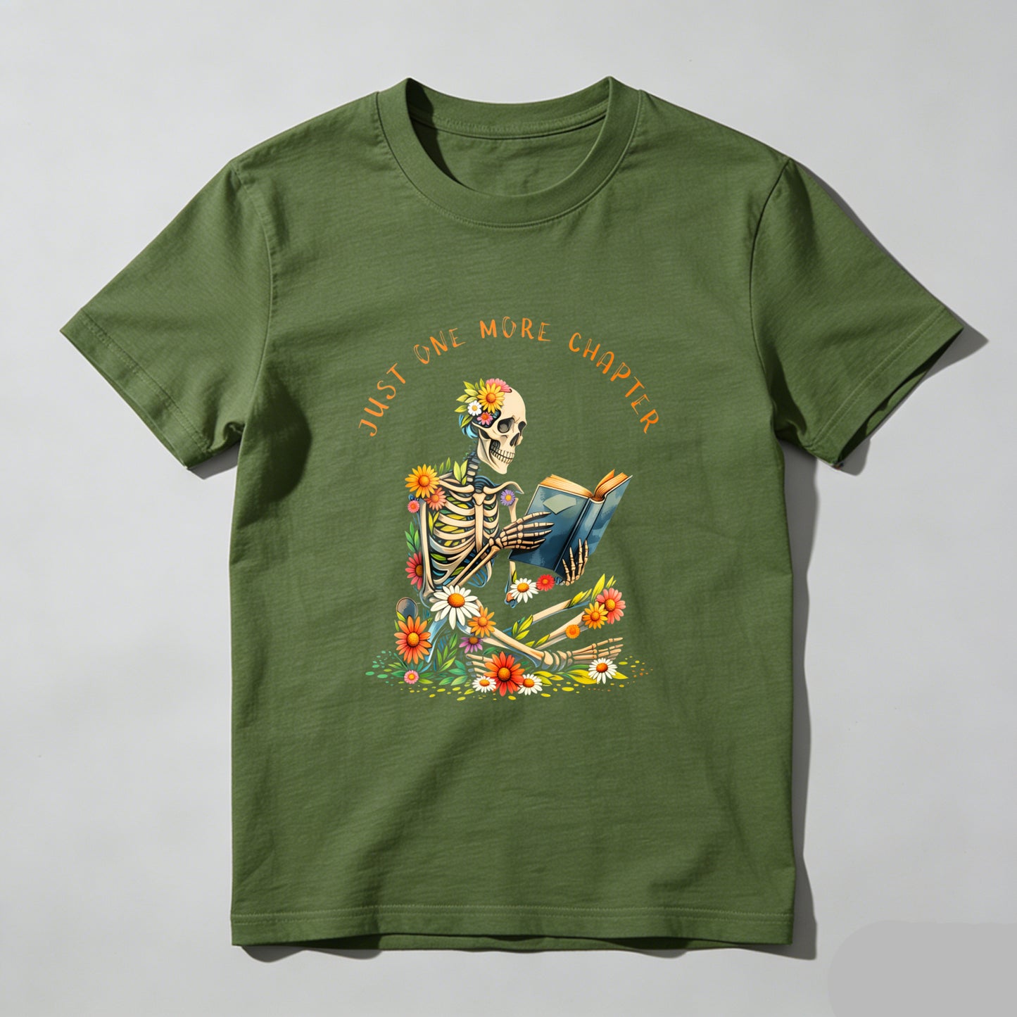 Wardrobecart Skeleton Reading Book With Flowers Unisex Classic T-shirt