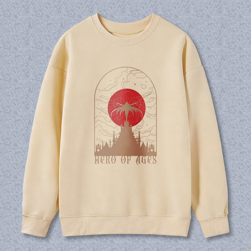 Wardrobecart Hero Of Ages Red Sun And Castle Design Unisex Classic Sweatshirt