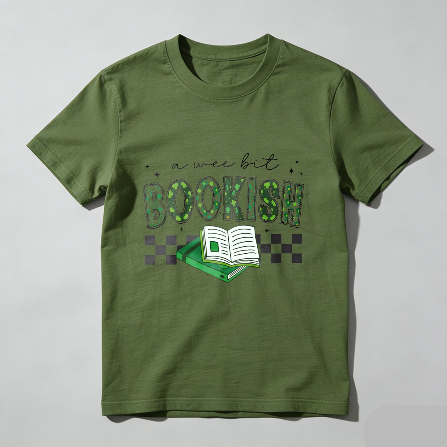Wardrobecart A Wee Bit Bookish With Open Book And Checkered Pattern Unisex Classic T-shirt