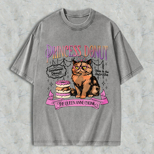 Wardrobecart Princess Donut Cat With Donuts And Crown Unisex Washed T-shirt