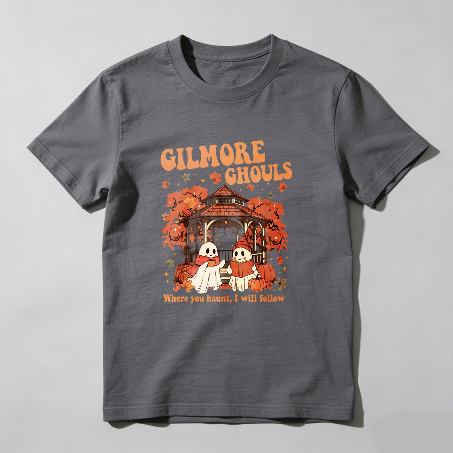 Wardrobecart Gilmore Ghouls Halloween Ghosts Pumpkin Gazebo Autumn Leaves Unisex Classic T-shirt