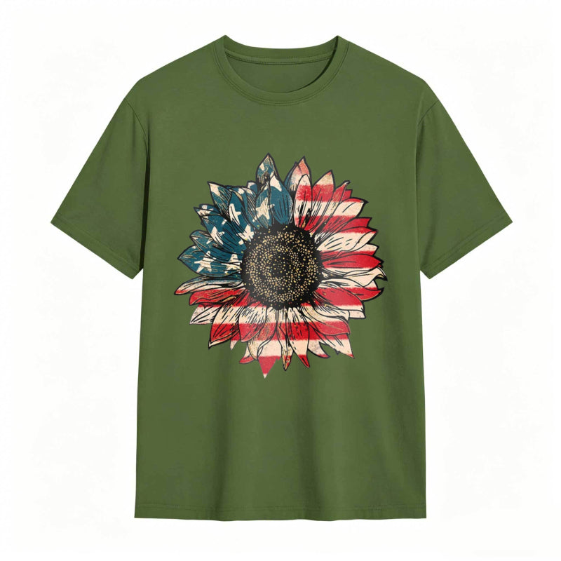 Sunflower With American Flag Design T-shirt