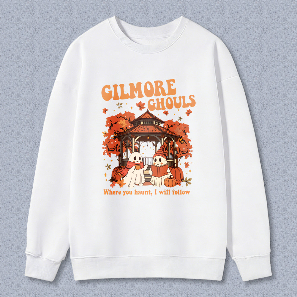 Wardrobecart Gilmore Ghouls Halloween Ghosts Pumpkin Gazebo Autumn Leaves Unisex Classic Sweatshirt