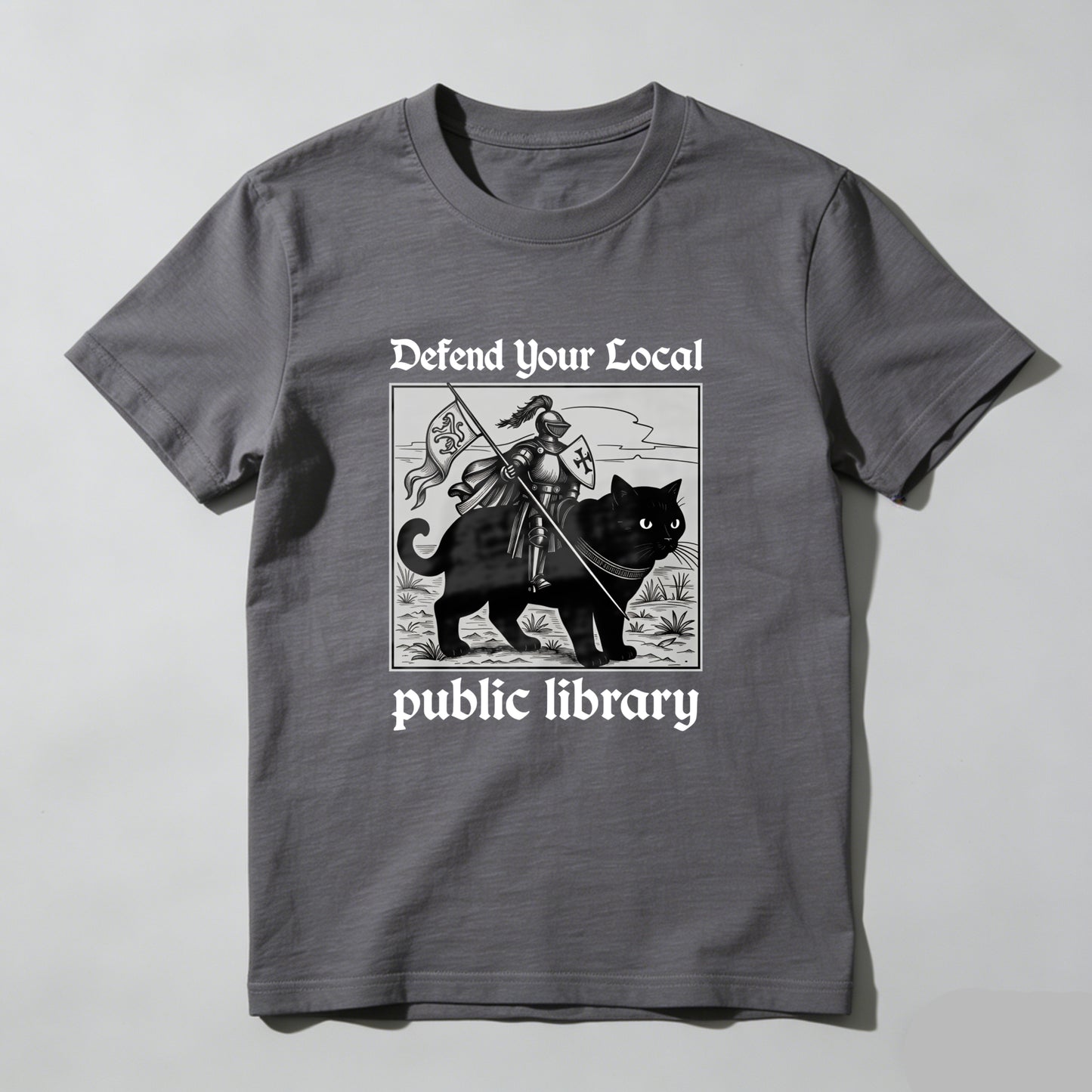 Wardrobecart Defend Your Local Public Library Cat Knight Unisex Classic T-shirt
