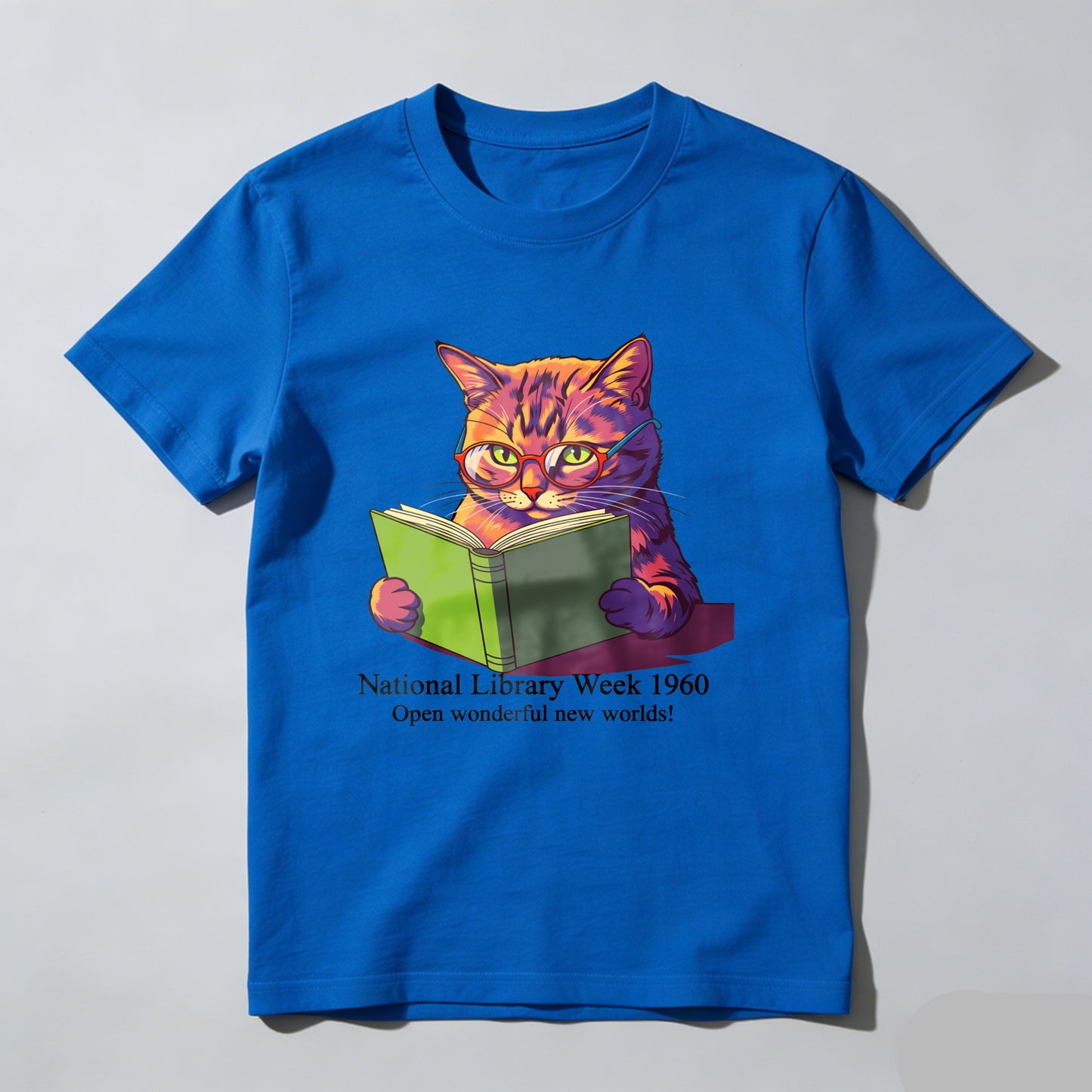 Wardrobecart Cat Reading Book National Library Week 1960 Unisex Classic T-shirt 100% cotton