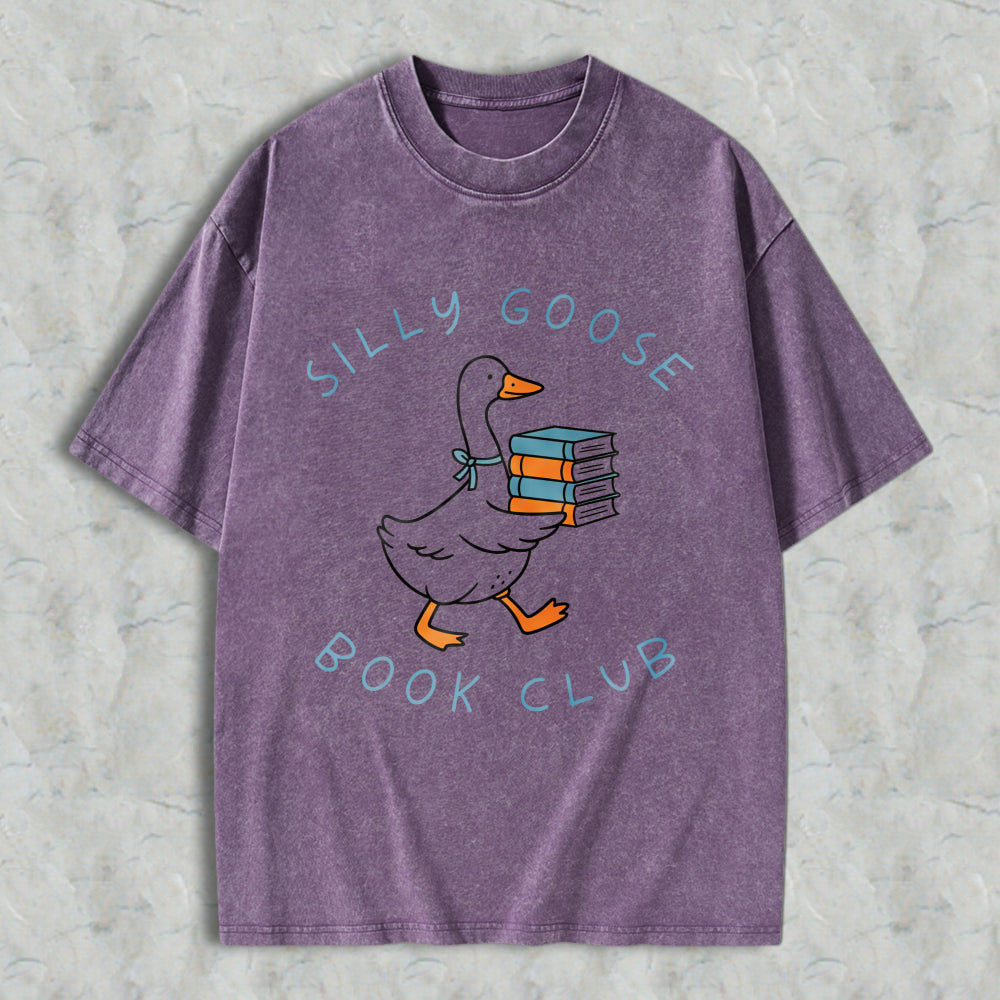 Wardrobecart Silly Goose Book Club Graphic Unisex Washed T-shirt