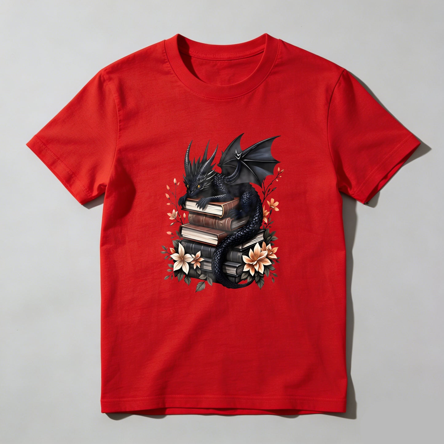 Wardrobecart Dragon Reading Books With Flowers Unisex Classic T-shirt