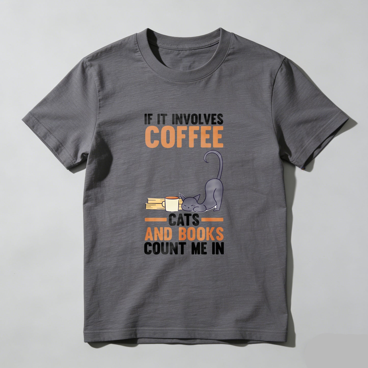 Wardrobecart Coffee And Books Cat Design Unisex Classic T-shirt