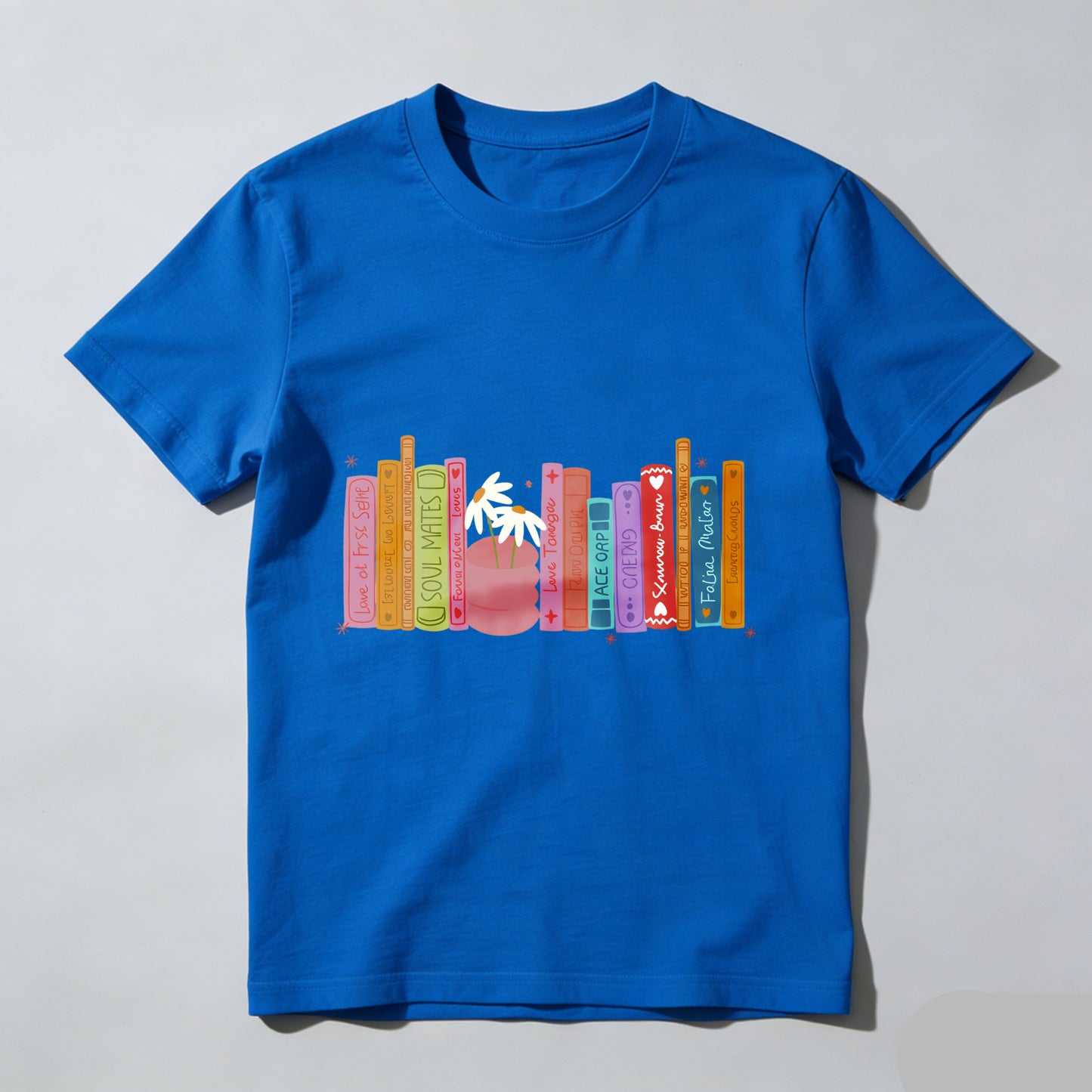 Wardrobecart Colorful Bookshelf With Potted Plant Unisex Classic T-shirt