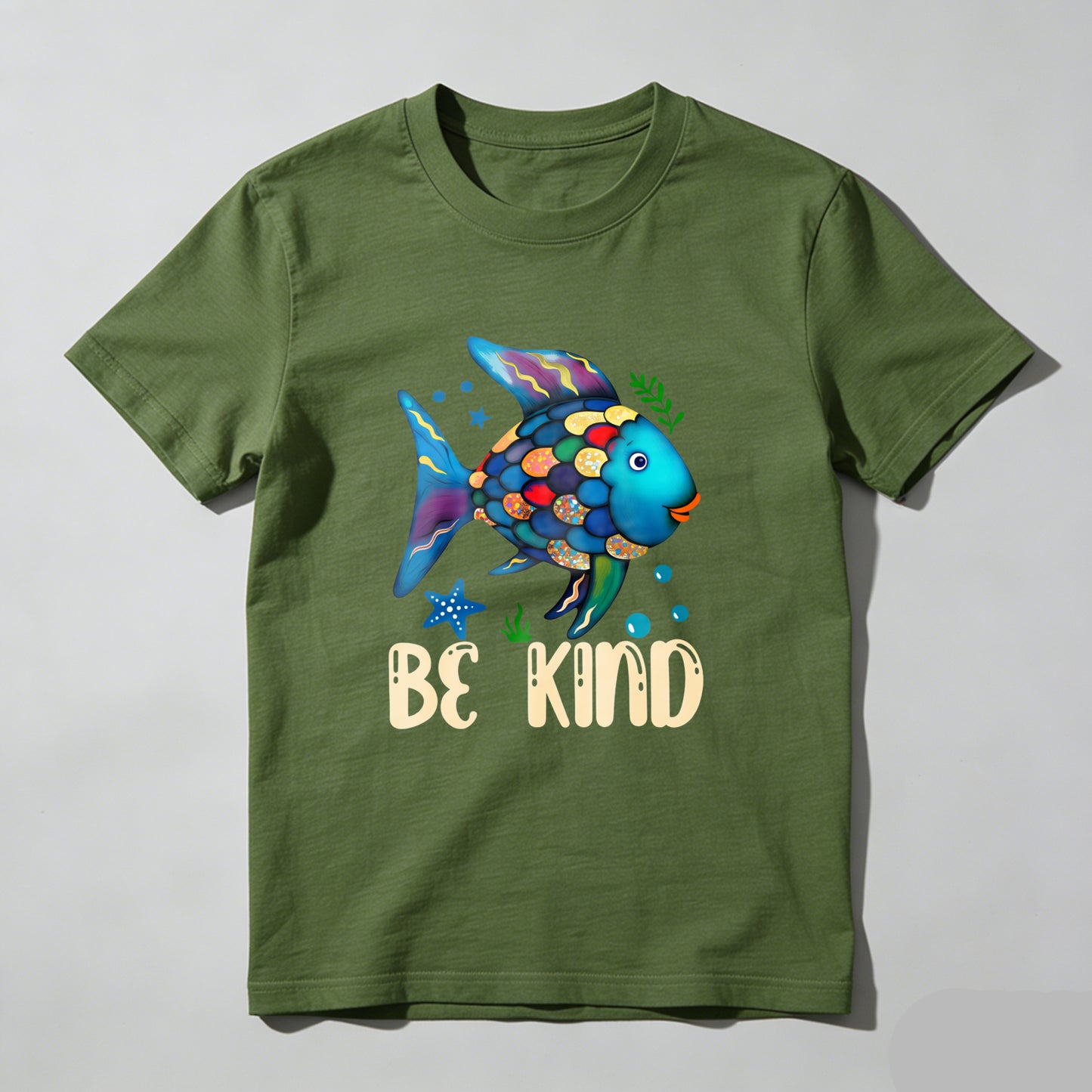 Wardrobecart Colorful Fish With Be Kind Text Unisex Classic T-shirt
