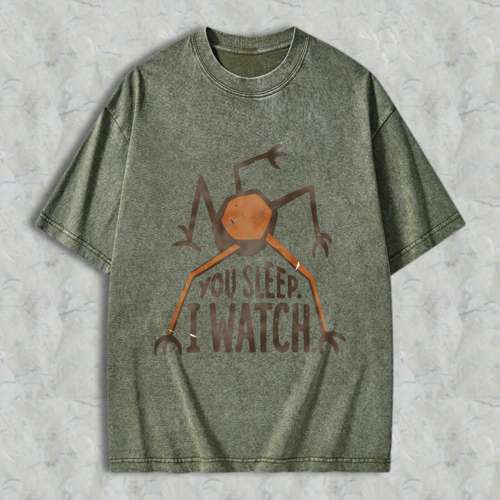 Wardrobecart Spider With Text You Sleep I Watch Unisex Washed T-shirt