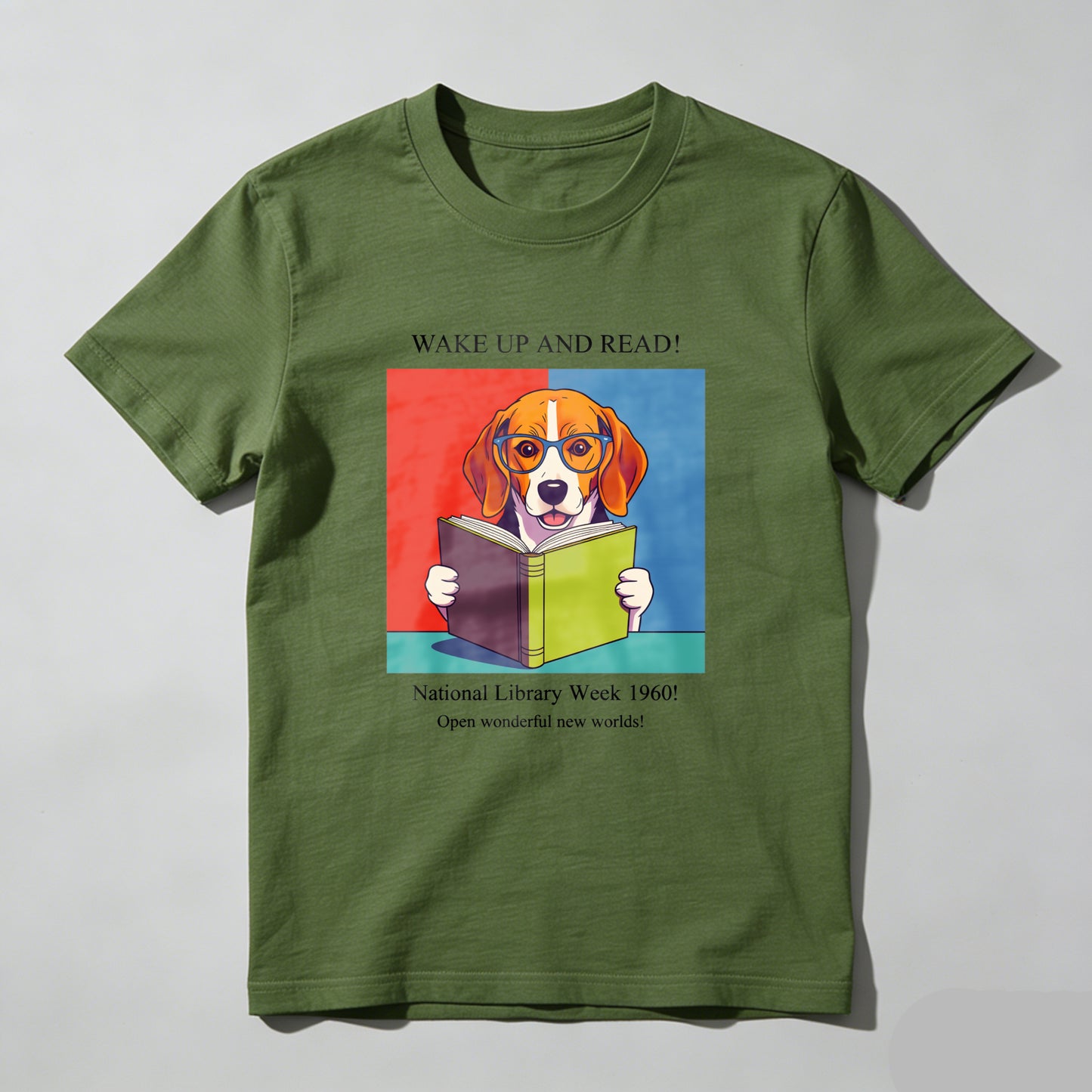 Wardrobecart Wake Up And Read Dog With Book Unisex Classic T-shirt 100% cotton