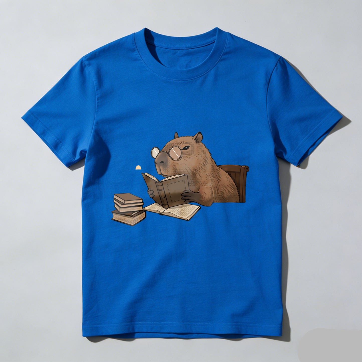 Wardrobecart Capybara Reading Book With Glasses And Stack Of Books Unisex Classic T-shirt