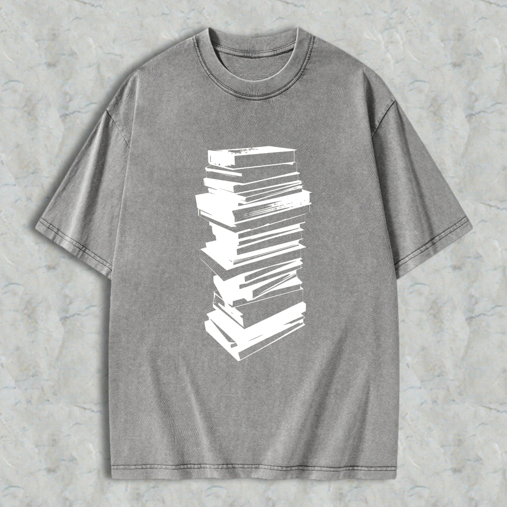 Wardrobecart Stack Of Books Pattern Unisex Washed T-shirt