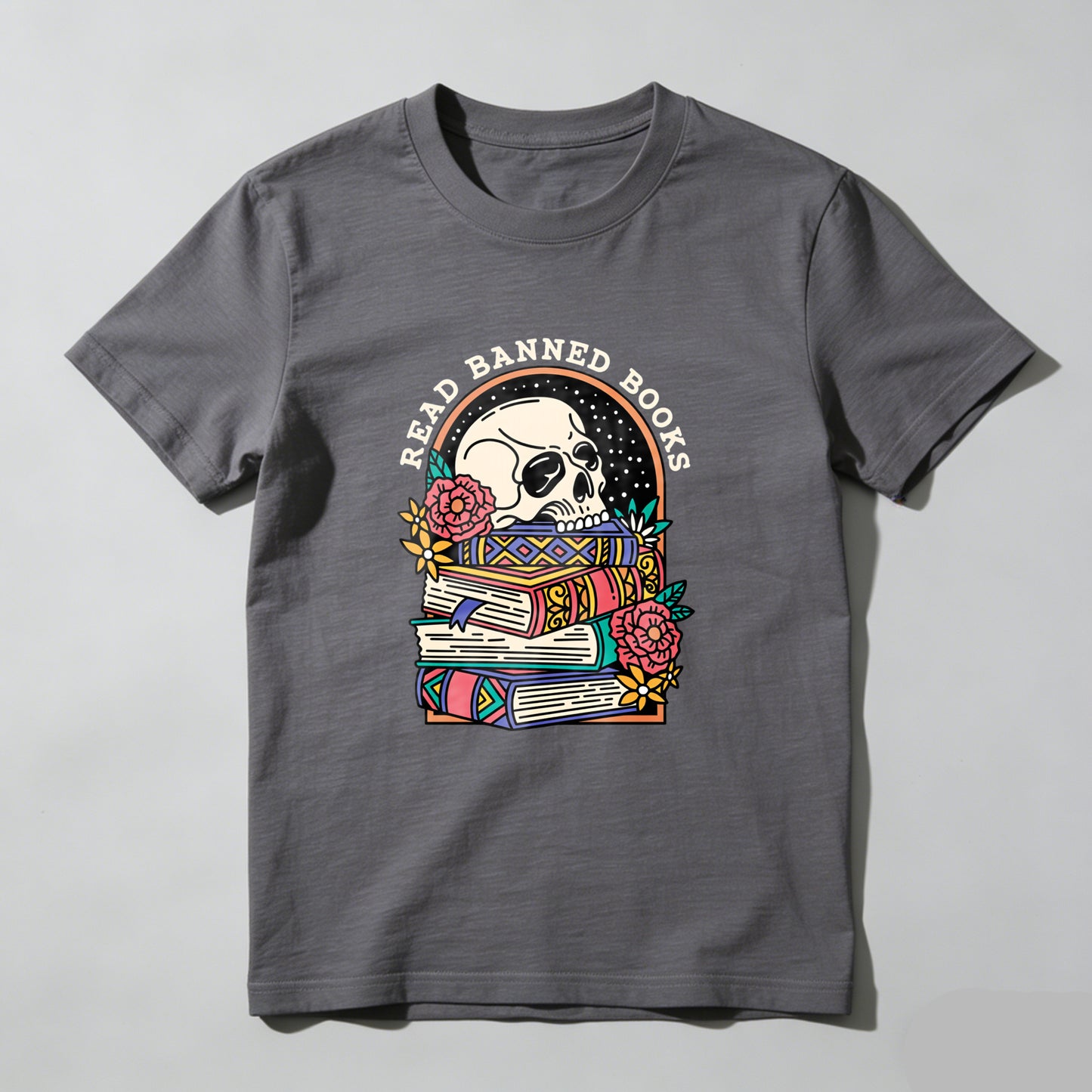 Wardrobecart Read Banned Books Skull Books Flowers Rainbow Unisex Classic T-shirt