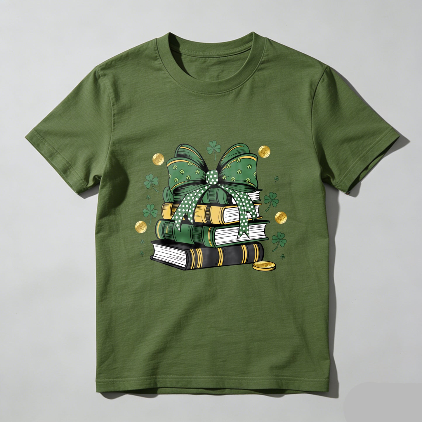 Wardrobecart Green Bow Books Clover Gold Coins Unisex Classic T-shirt