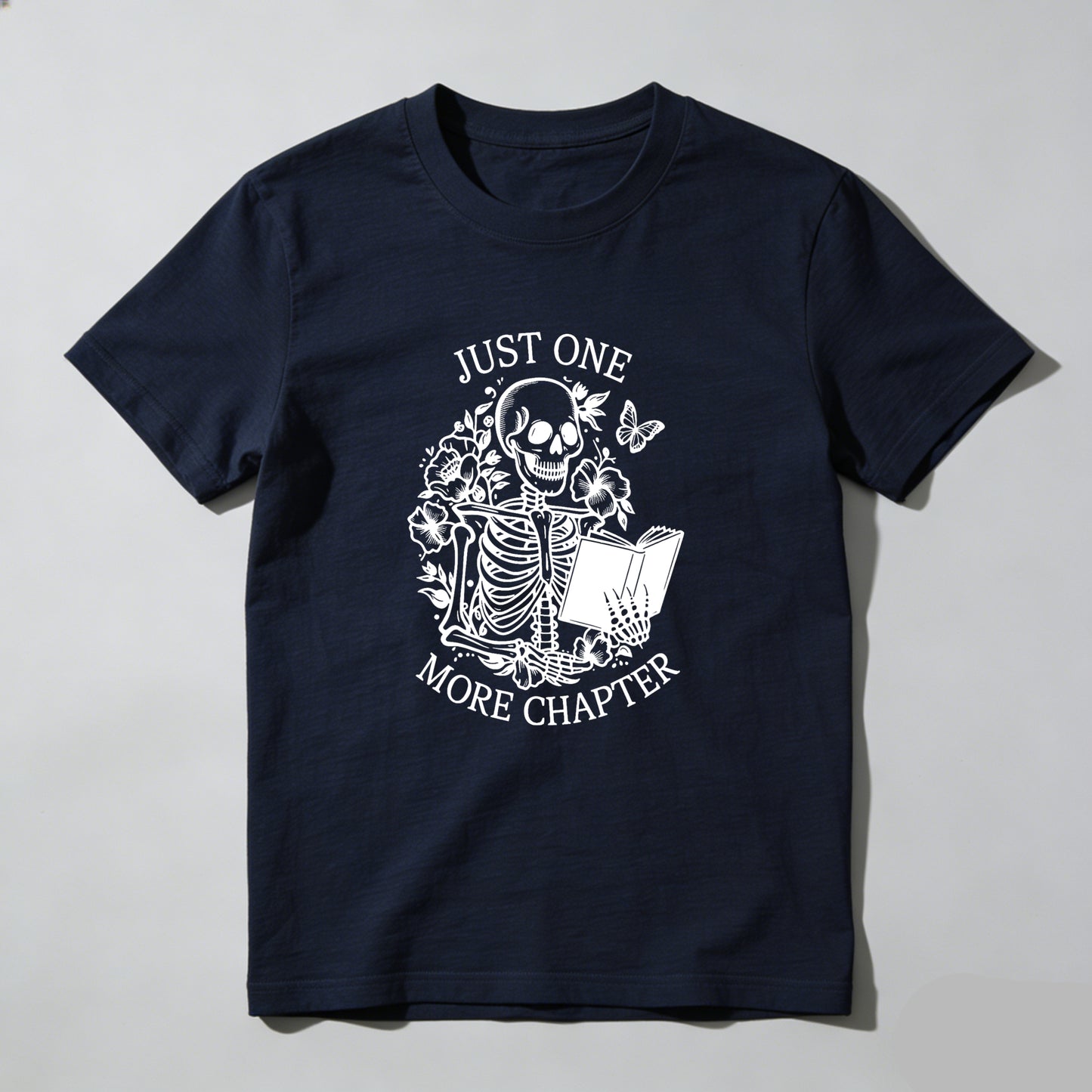 Wardrobecart Skeleton Reading Book With Flowers And Butterfly Unisex Classic T-shirt