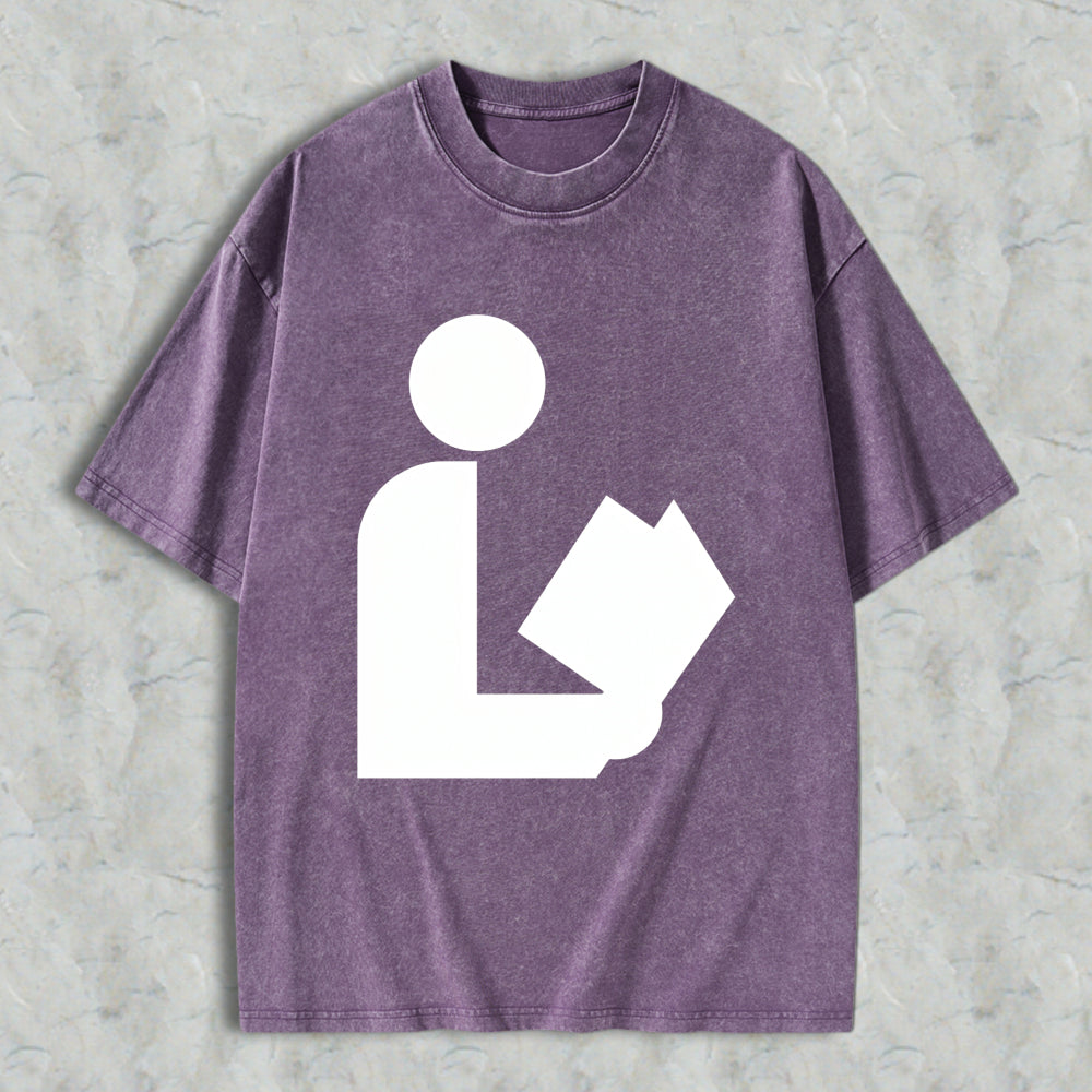 Wardrobecart Reading Person Icon Unisex Washed T-shirt