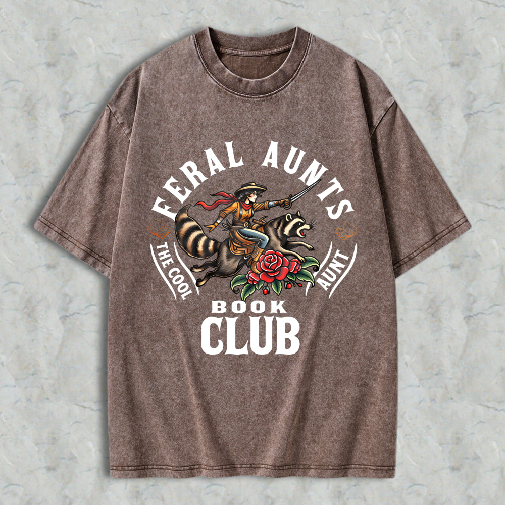 Wardrobecart Feral Aunts Book Club The Cool Aunt Unisex Washed T-shirt