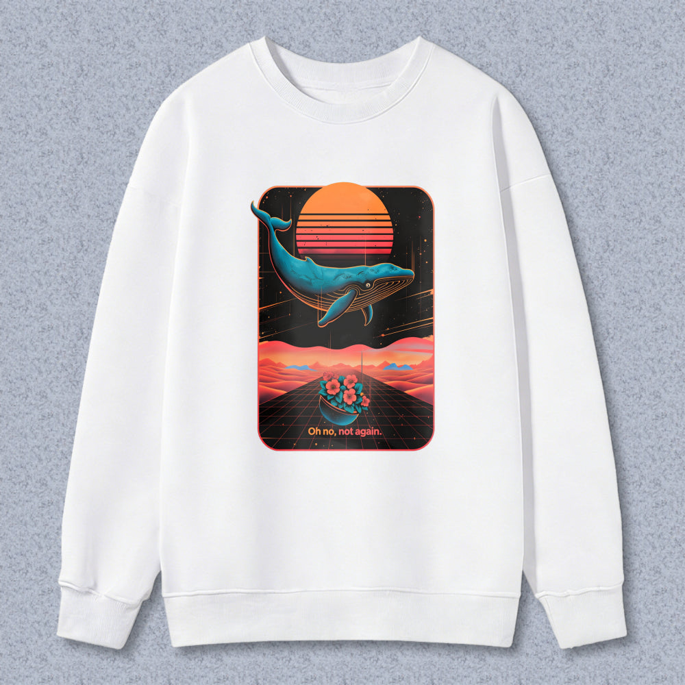 Wardrobecart Whale And Sunset Landscape With Flower Boat Oh No Not Again Unisex Classic Sweatshirt