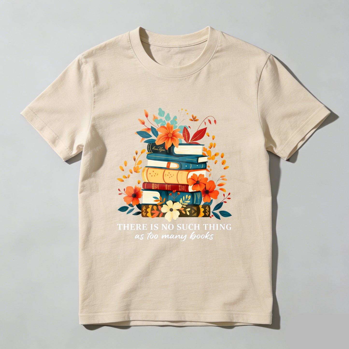 Wardrobecart Stacked Books Floral Design With Quote Unisex Classic T-shirt