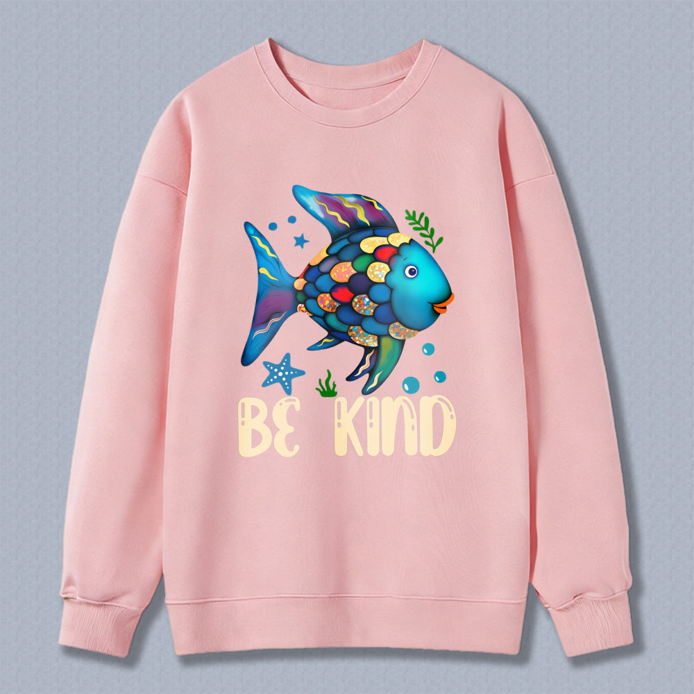 Wardrobecart Colorful Fish With Be Kind Text Unisex Classic Sweatshirt