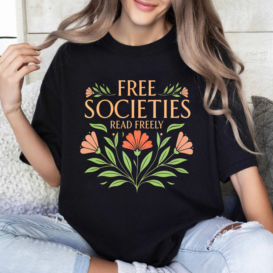 Wardrobecart Free Societies Read Freely Floral Design Unisex Classic T-shirt