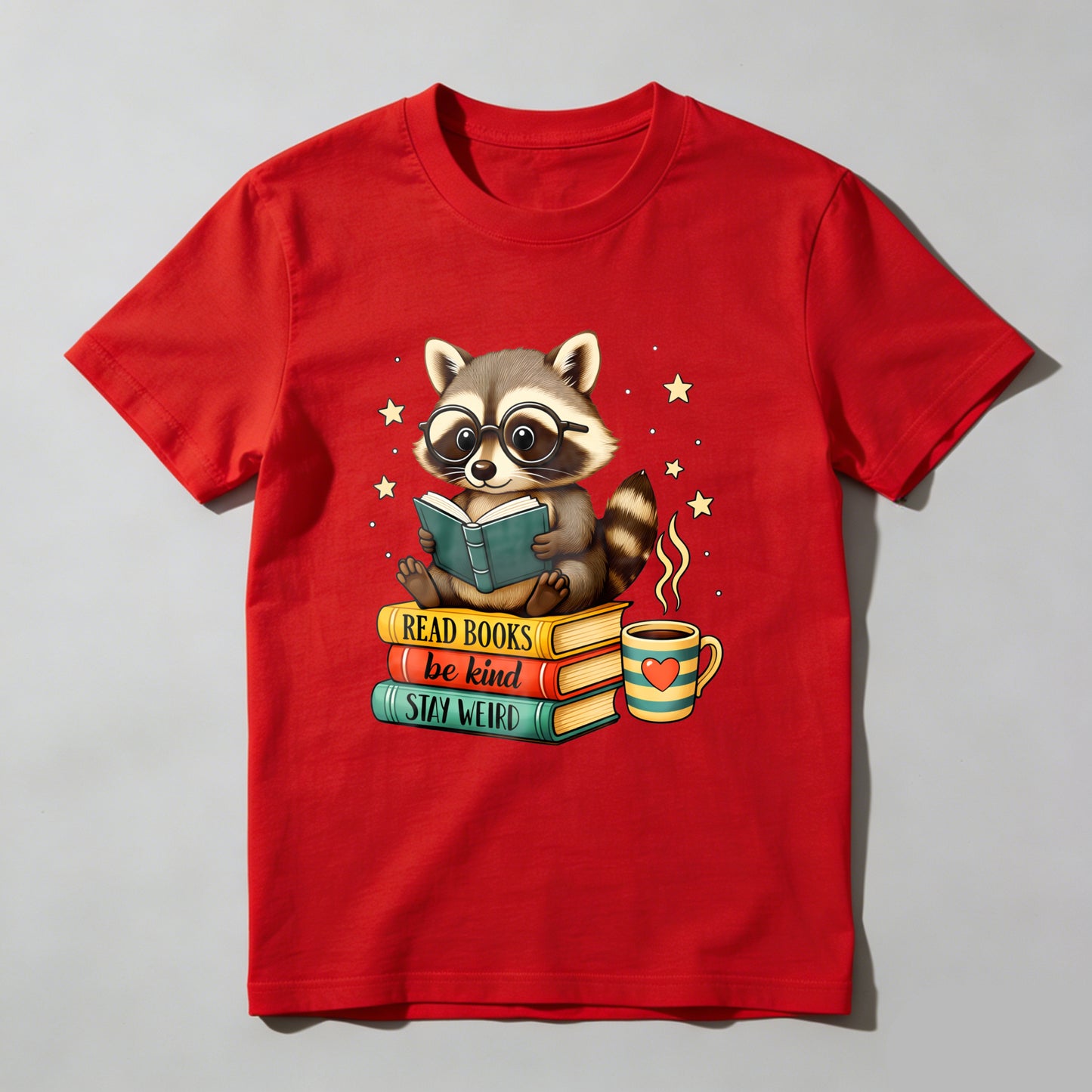 Wardrobecart Raccoon Reading Books With Coffee And Stars Unisex Classic T-shirt