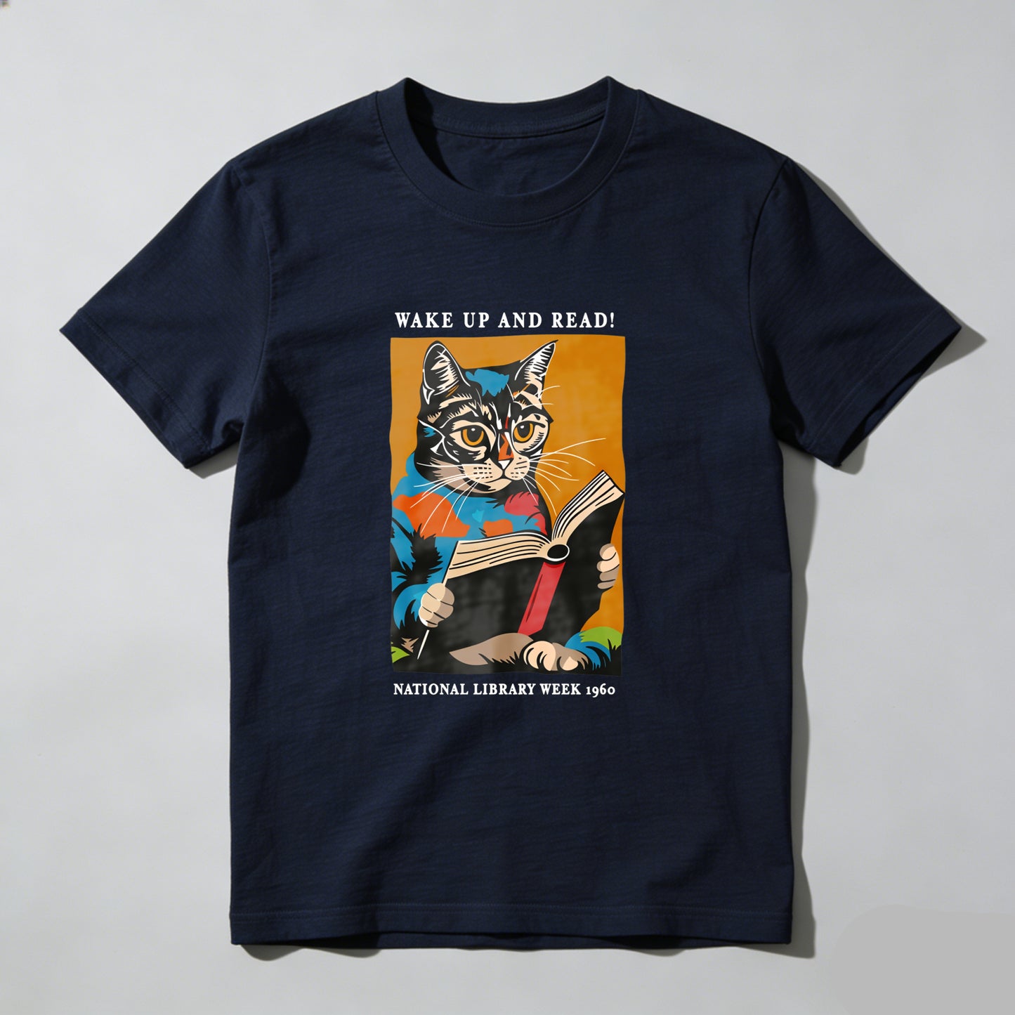 Wardrobecart Wake Up And Read Cat Reading Book Unisex Classic T-shirt