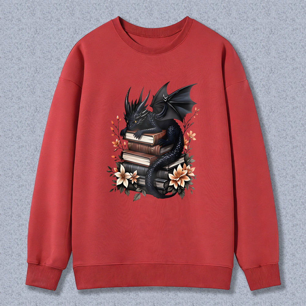 Wardrobecart Dragon And Books With Flowers Unisex Classic Sweatshirt