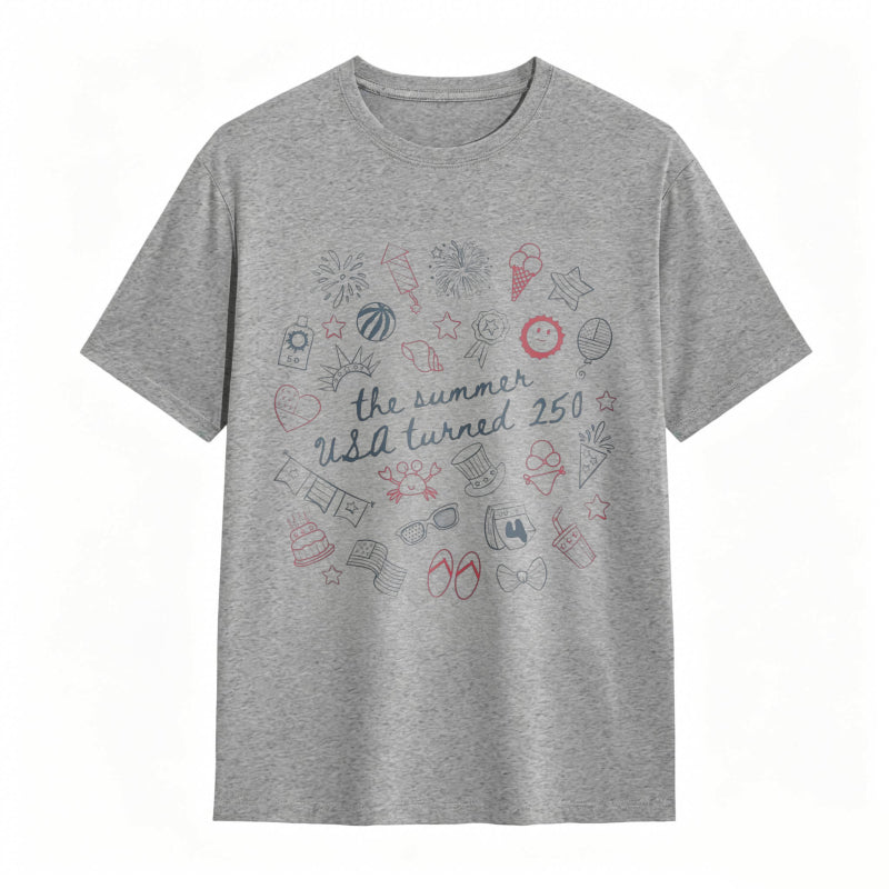Summer Usa 250th Anniversary Celebration With Icons And Text T-shirt