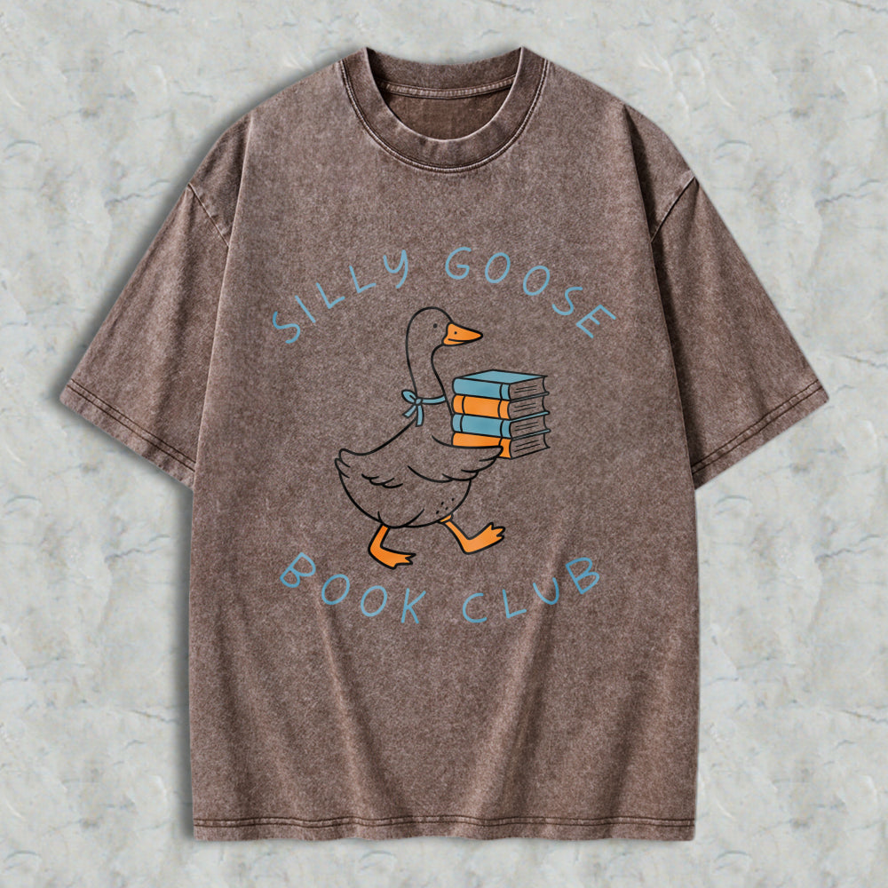 Wardrobecart Silly Goose Book Club Graphic Unisex Washed T-shirt