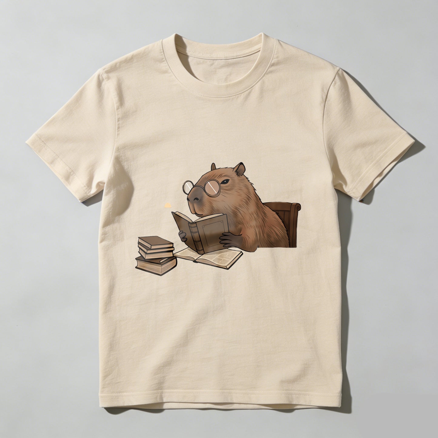 Wardrobecart Capybara Reading Book With Glasses And Stack Of Books Unisex Classic T-shirt