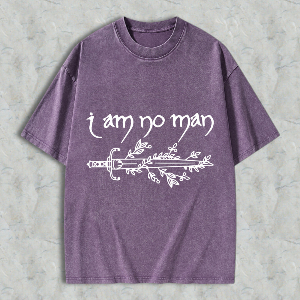 Wardrobecart I Am No Man Sword And Leaves Design Unisex Washed T-shirt