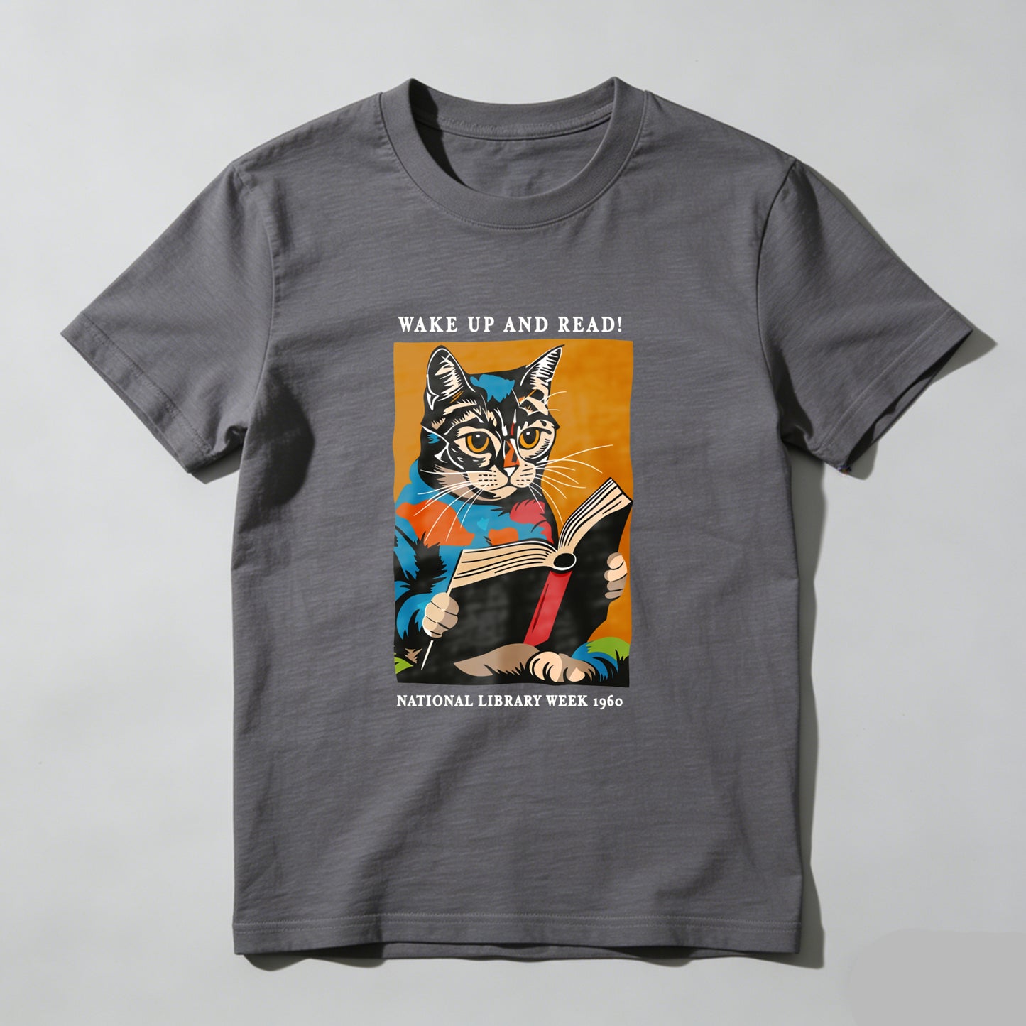 Wardrobecart Wake Up And Read Cat Reading Book Unisex Classic T-shirt