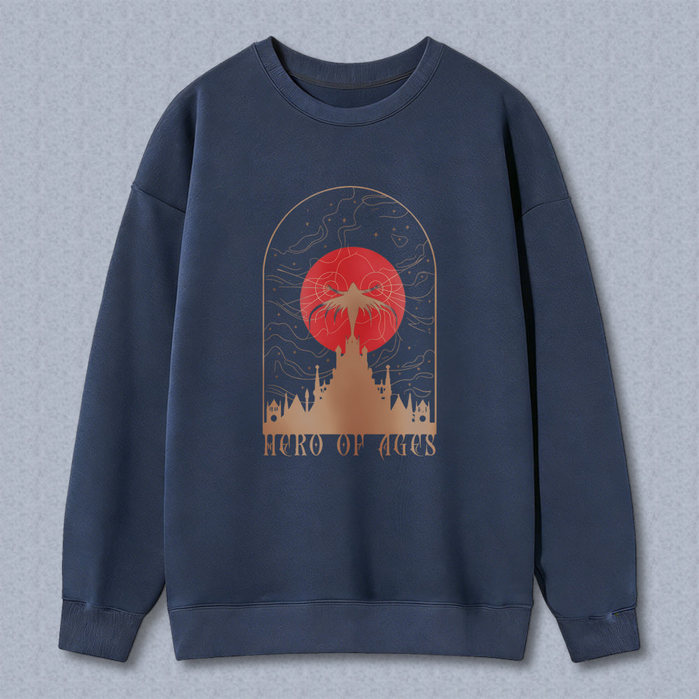 Wardrobecart Hero Of Ages Red Sun And Castle Design Unisex Classic Sweatshirt