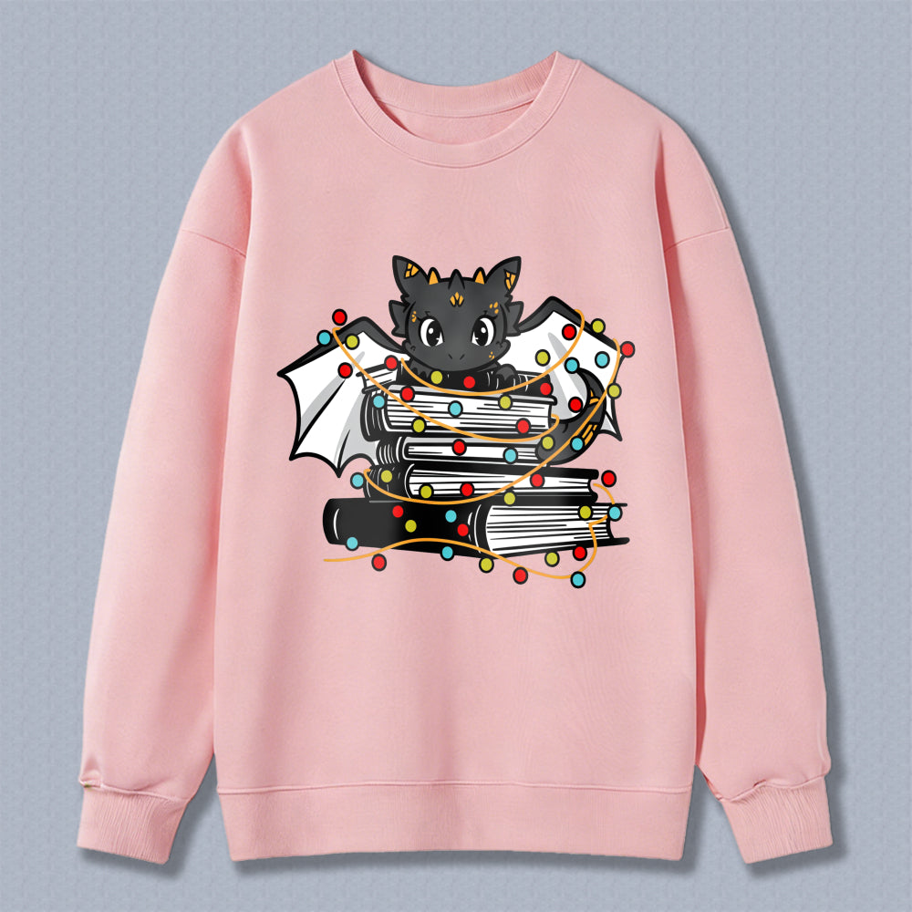 Wardrobecart Dragon On Books With Christmas Lights Unisex Classic Sweatshirt